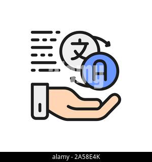 Hand holding speech bubbles, language translation, conversation color line icon. Stock Vector