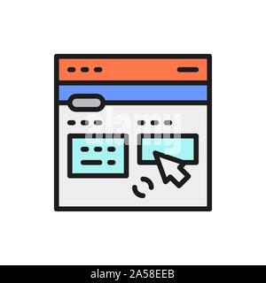 Online translation site flat color line icon. Stock Vector
