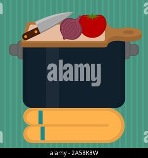 Vegetables soup preparation. Food preparation - Vector illustration Stock Vector