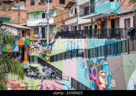 Street art, mural, graffiti, Comuna 13, Medellín, Colombia Stock Photo
