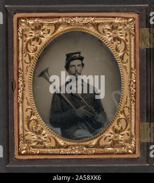 Unidentified soldier in Union infantry uniform with saxhorn Stock Photo