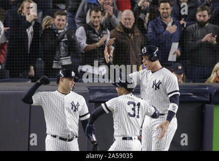 New York Yankees Aaron Judge celebrates with Gary Sanchez after hitting a  solo home run in the 7th inning against the Houston Astros in game 4 of the  2017 MLB Playoffs American