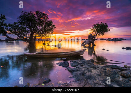 Village of the sea gypsy people in sabah Stock Photo