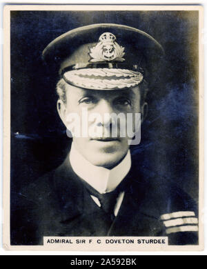 Cigarette card portrait of Admiral of the Fleet Sir Frederick Charles Doveton Sturdee, 1st Baronet GCB, KCMG, CVO (1859 – 1925). After training as a torpedo officer, he commanded two different cruisers and then three different battleships before becoming commander of the 1st Battle Squadron of the Home Fleet. He later  commanded the 3rd and 2nd Cruiser Squadrons. Stock Photo