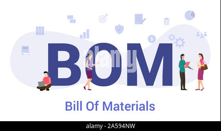 bom bill of materials concept with big word or text and team people with modern flat style - vector illustyration Stock Photo