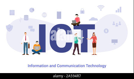 ict information and communication technology concept with big word or text and team people with modern flat style - vector illustration Stock Photo