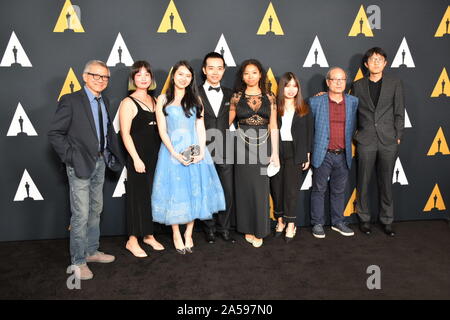 Los Angeles, USA. 17th Oct, 2019. Cast members of the film 'The Chef', which won silver medal in the domestic narrative category, attend the 46th Student Academy Awards ceremony in Los Angeles, the United States, Oct. 17, 2019. Chinese student filmmakers were among rising stars Thursday night at the 46th Student Academy Awards ceremony held at the Samuel Goldwyn Theater in Beverly Hills, California, taking home one gold medal and one silver medal. Credit: Gao Shan/Xinhua/Alamy Live News Stock Photo