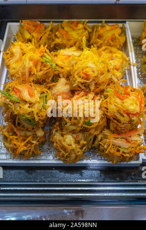 Close up photo of fried vegetable balls at tempura stall Stock Photo