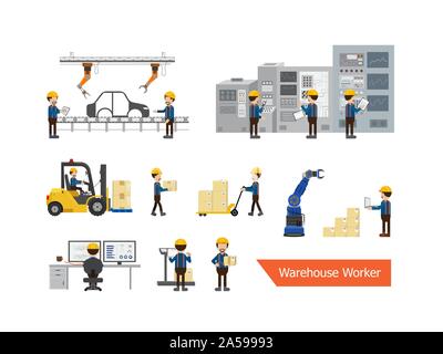 Set of warehouse worker character vector illustration Stock Vector