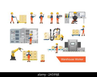 Set of warehouse worker character vector illustration Stock Vector