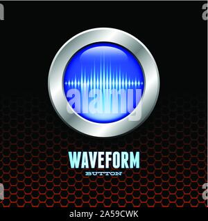 Silver button with sound wave sign Stock Vector