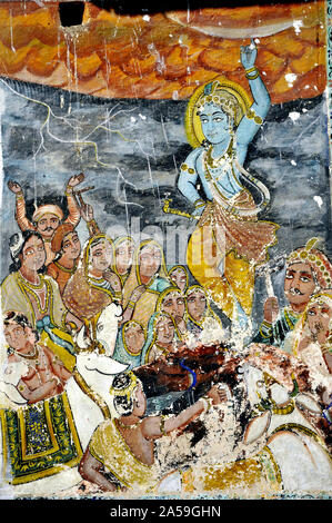 Krishna dancing on snake kaliya naag wall painting, uttar pradesh ...