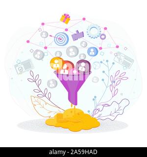 Vector sales funnel concept. Attracting potential customers Stock Vector