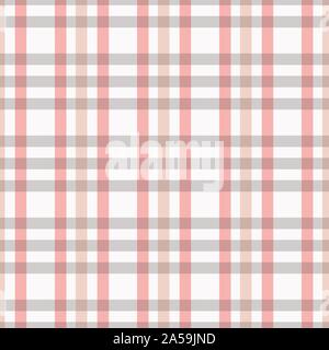 Checked seamless pattern in pink, white grey. A geometric plaid vector pattern design. Stock Vector