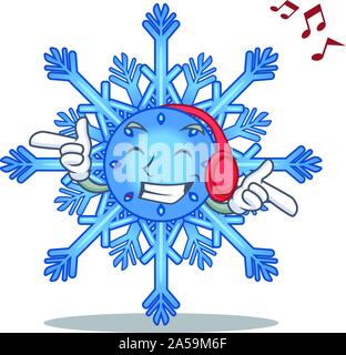 Listening music snowflake isolated with in the mascot Stock Vector