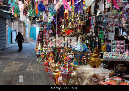 ACRE,ISRAEL - 3 MAY, 2019: East Arab market of old city of Acre Akko offers variety of the middle east products and traditional souvenirs. East Arab Stock Photo