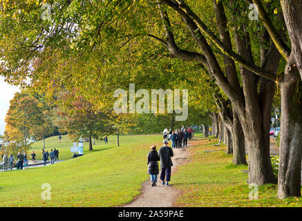 Vancouver, BC Canada:  People walking on the paths by English Bay near Stanley Park in the Autumn. Stock Photo