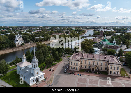 View of the city of Vologda from the observation deck of the bell tower of St. Sophia Cathedral. Vologda region, Russia. Stock Photo