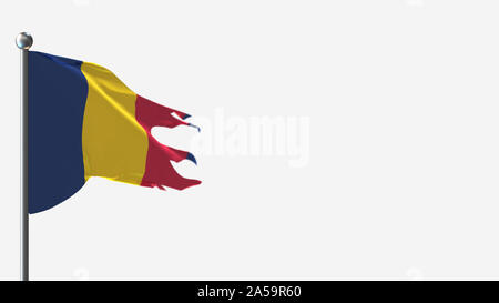 Chad 3D tattered waving flag illustration on Flagpole. Perfect for background with space on the right side. Stock Photo