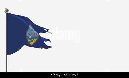 Guam 3D tattered waving flag illustration on Flagpole. Perfect for background with space on the right side. Stock Photo