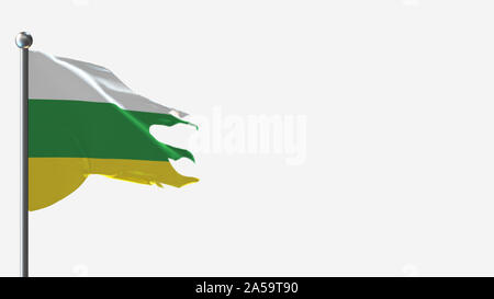 Zamora Chinchipe Ecuador 3D tattered waving flag illustration on Flagpole. Perfect for background with space on the right side. Stock Photo