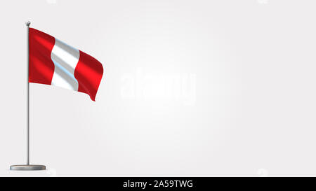 Peru 3D waving flag illustration on Flagpole. Perfect for background with space on the right side. Stock Photo