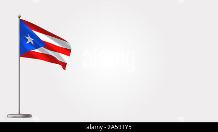 Puerto Rico 3D waving flag illustration on Flagpole. Perfect for background with space on the right side. Stock Photo