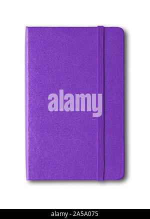 Purple closed notebook mockup isolated on white Stock Photo