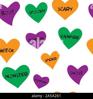 Seamless pattern design. Halloween autumn decoration with hearts in vector Stock Vector