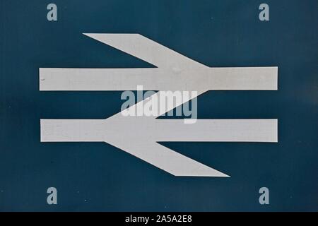 A British Rail double arrow emblem on the side of a diesel locomotive at the Severn Valley Railway Stock Photo