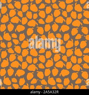 Acorns seamless pattern. Orange shape on brown background. Picture can be used in wallpaper, wrapping paper, textile print, advertisement, posters, flyers, banners, etc. Vector illustration. EPS10 Stock Vector