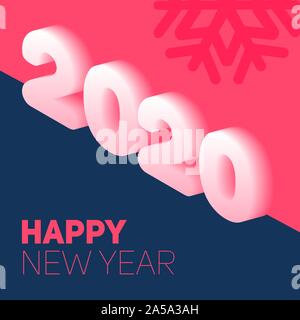New year in flat style. 3d vector isometric illustration. Happy new year 2020 banner design. Management icon. Vector Stock Vector