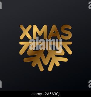 Xmas in flat style. Happy new year 2020 poster design. Metallic gold snowflake. Management icon. Vector Stock Vector