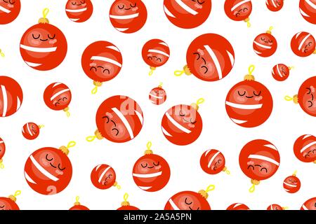Seamless christmas pattern. Cute characters New Year. Christmas decorations. Balls.. Stock Vector