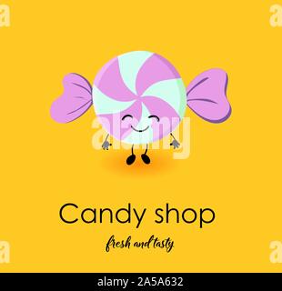 Sweet desserts. Hawaiian caramel. Purple. Candy with eyes and a smile. Stock Vector