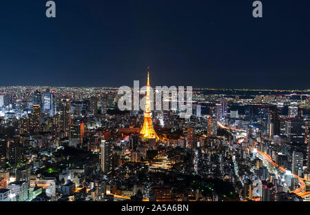 TOKYO - DEC 30: Amazing panoramic view to city centre of Tokyo in the evening, Tokyo Tower at night on December 30. 2016 in Japan