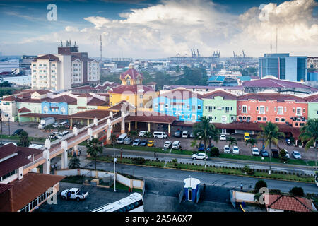 Colorful buildings at Colon cruise port, Panama, Central America Stock Photo