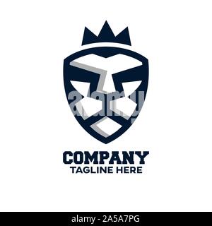 Modern logo lion head and shield. Vector illustration. Stock Vector