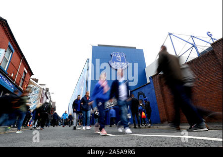 A general view of fans arriving at the stadium ahead of the Premier League match at Goodison Park, Liverpool. Stock Photo