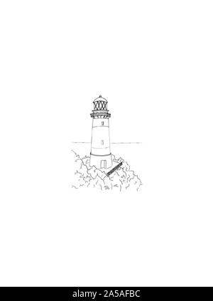 Lighthouse on an island hand drawn icon in doodle style. Vector ...