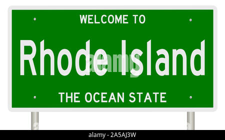 Rendering of a green 3d highway sign for Rhode Island Stock Photo