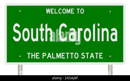 Rendering of a green 3d highway sign for South Carolina Stock Photo