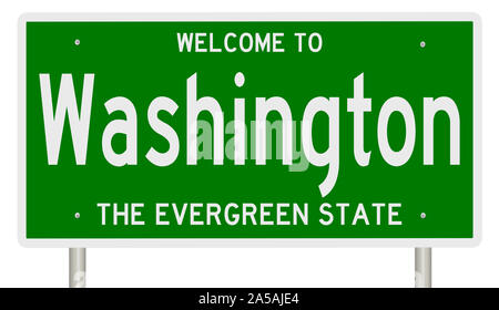 Rendering of a green 3d highway sign for Washington Stock Photo