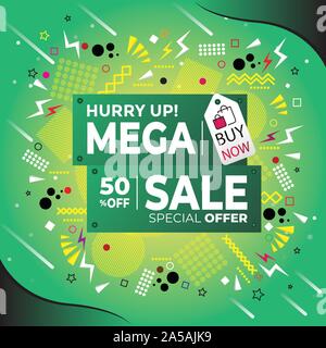 Sale banner template design, mega sale special offer. Vector illustration. Stock Vector