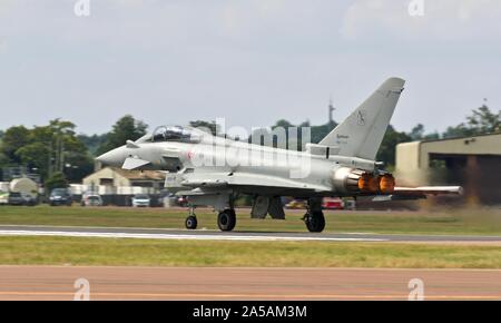 Italian Air Force F-2000A Typhoon fighter jet taking off from RAF Fairford