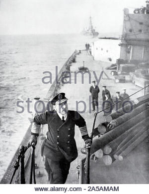 WW1 Admiral of the Fleet John Rushworth Jellicoe, 1st Earl Jellicoe, 1859 – 1935, was a Royal Navy officer, seen here on board HMS Iron Duke a dreadnought battleship, vintage photograph from 1914 Stock Photo