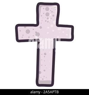 Illustration with stone cross for decoration design. Tombstone cemetery isolated. Halloween vector elements. Stock Vector