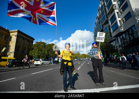 London, UK.  19 October 2019.  Protesters take part in the People's Vote March to demand a final say on Brexit.  Protesters carry banners and signs and are marching from Park Lane to a rally in Parliament Square. Credit: Stephen Chung / Alamy Live News Stock Photo