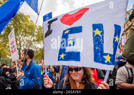 London, UK. 19th Oct, 2019. Stop Brexit, people's vote march from the west end to Westminster. Credit: Guy Bell/Alamy Live News Stock Photo