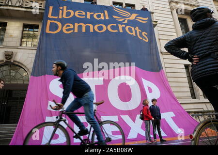 Liberal Democrats protest Brexit. Hang huge banner from their London headquarters in Westminster. Stock Photo